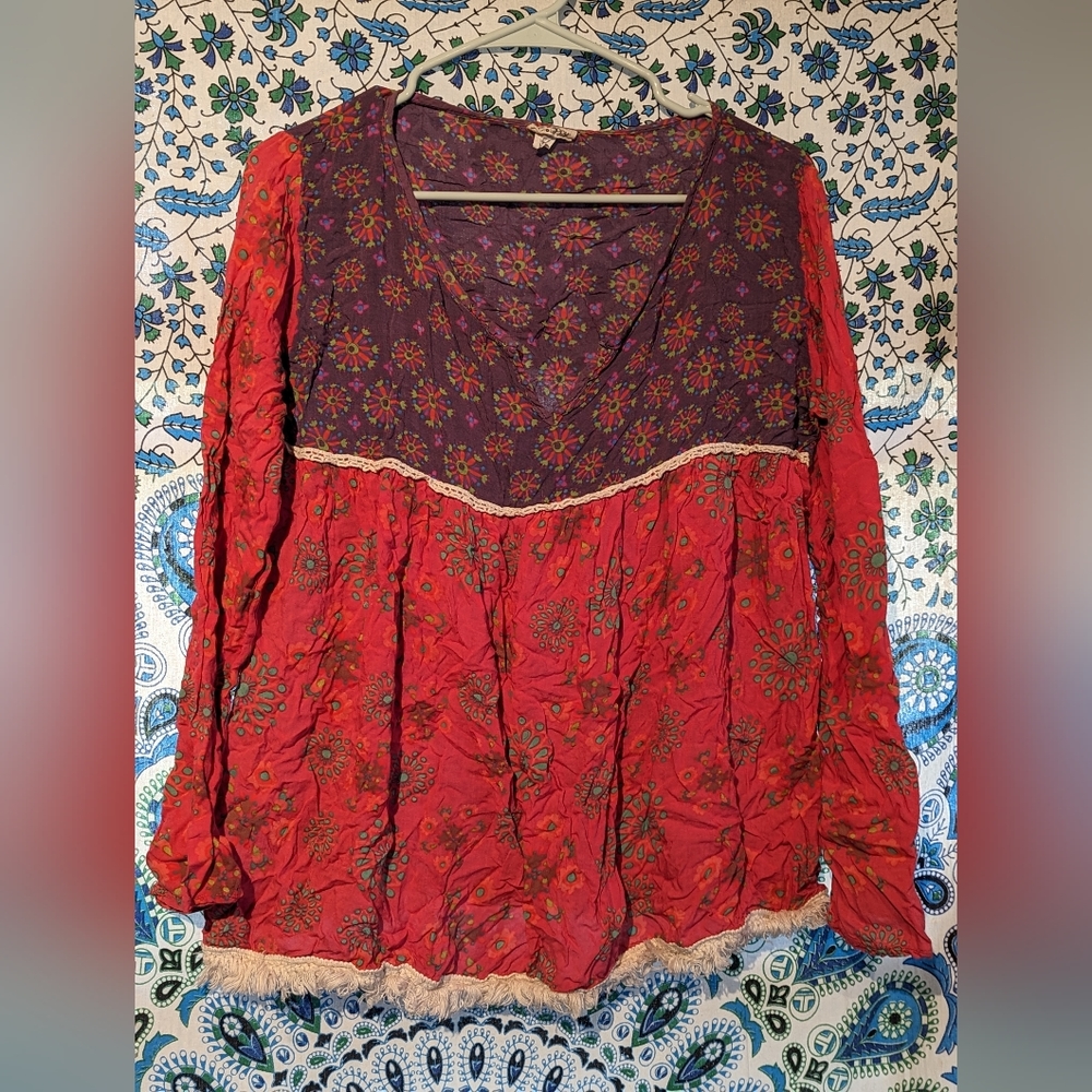 Live Happy by Natural Life Pattern Flow Top Size L/XL